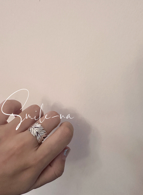 韩国进口925纯银做旧棕榈叶宽面叶子造型时尚百搭开口戒指指环