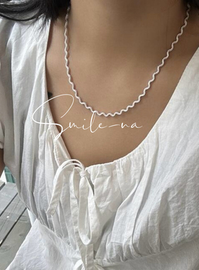韩国进口小众设计S925纯银波浪纹抽拉尾链时尚项链锁骨链女 颈链