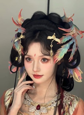 五彩凤凰幻彩真丝绢花原创设计手工定制子颂游园惊梦同款发夹