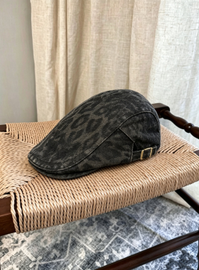 美式复古辣妹豹纹前进帽女春夏气质反戴百搭显脸小画家帽鸭舌帽潮