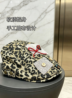2026新款复古纽扣奶牛纹前进帽女夏季街头百搭显脸小画家帽贝雷帽