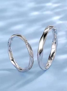 纯银S999情侣戒指一对戒开口结婚925小众七夕情人节礼物送男女友