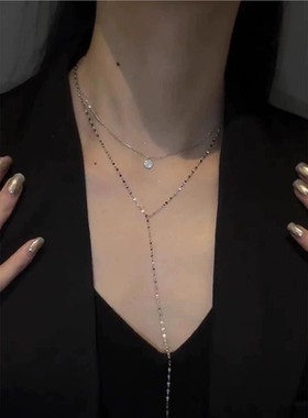 奥特莱斯Y型双层流苏闪钻项链
