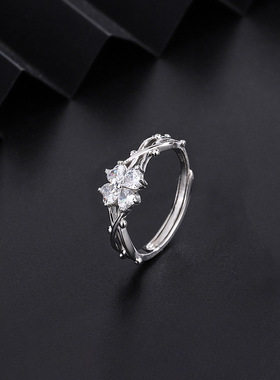 四叶草开口戒指999纯银小众设计生日情人节礼物送女友轻奢高级感