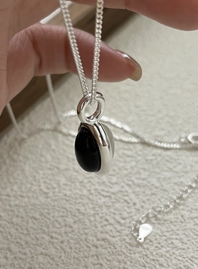 S925通体纯银韩版简约设计黑白两面吊坠项链冷淡风百搭颈链气质潮