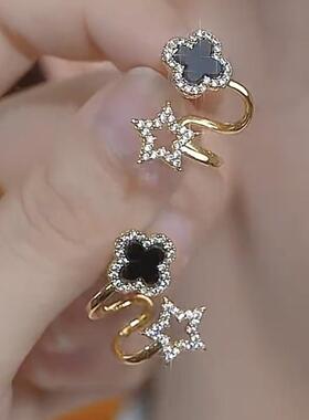 四叶花925银针镶钻耳钉新款