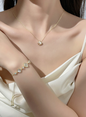 S925纯银轻奢猫眼石项链女2024新款爆款小众高级感女款配饰锁骨链