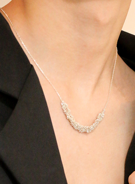 以色列小众设计感项链女925纯银链条编织月亮波光粼粼毛衣链新款