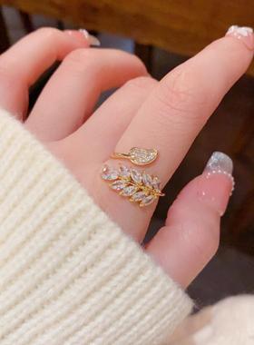 法式轻奢超闪锆石开口戒女