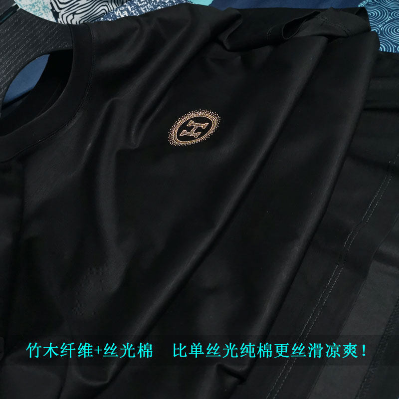 欧洲站潮牌冰丝滑丝光棉短袖T恤男H烫钻薄款半袖潮流修身打底衫新