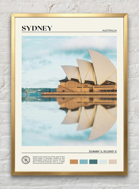澳大利亚悉尼歌剧院海港倒影客厅装饰画现代简约建筑风景挂画
