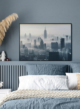 晨雾都市客厅卧室沙发现代城市建筑装饰画挂画艺术框油画壁画