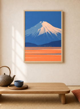 霞染富士山沙发背景墙挂画电表箱客厅装饰画配电箱遮挡装饰风景