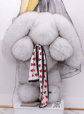 卡通真皮毛一体兔子玩偶室内摆