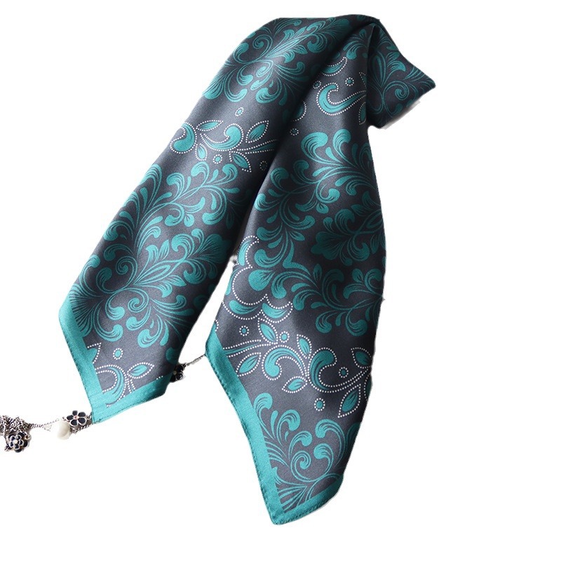 68cm中方巾真丝素缎复古墨绿色腰果桑蚕丝丝巾中国风礼物古典头巾 - 图3