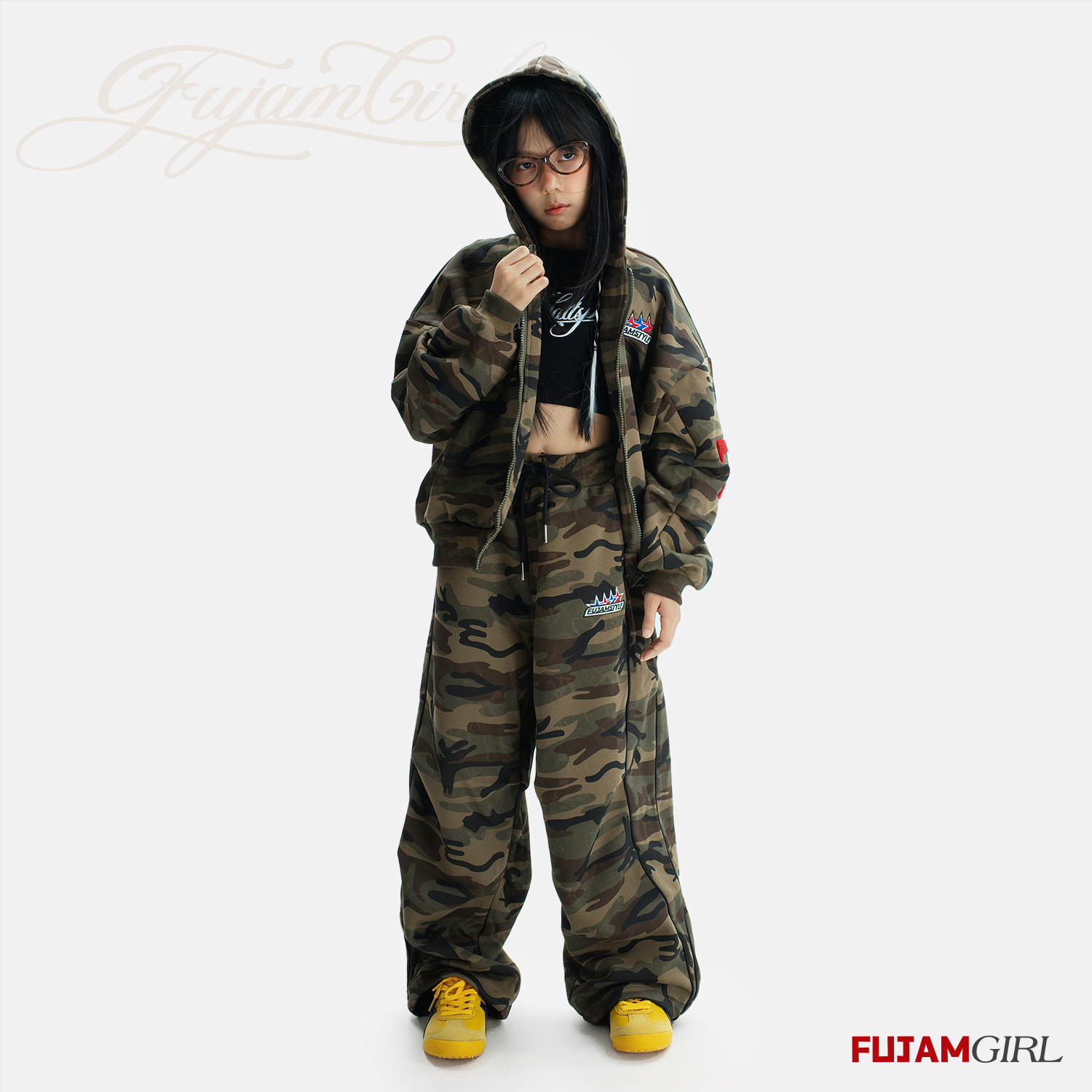 FUJAM儿童街舞潮牌迷彩开衫连帽卫衣女童爵士服宽松美式复古外套,淘宝优惠券,粉丝福利购,淘宝优惠卷