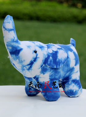 大理扎染蓝染玩偶大象摆件