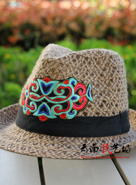 绣花草帽英伦卷边小礼帽夏季