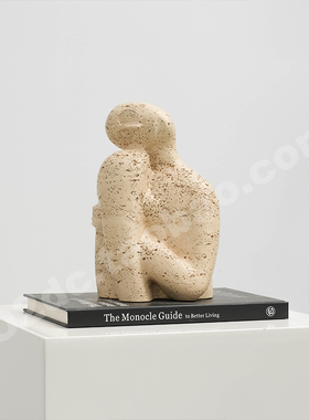 中古侘寂黄洞石抽象半身人像雕塑摆件样板间售楼处角几玄关装饰