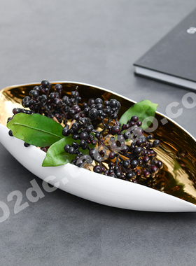 现代简约轻奢新中式样板房间玄关柜金色陶瓷水果盘子软装饰品摆件