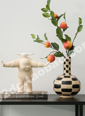 新中式国风树脂抽象人样板间售楼处茶几酒柜书柜装饰品摆件