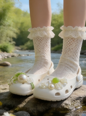 洞洞鞋鞋扣手工串珠滕蔓鞋花珍珠花朵鞋面装饰配饰适配crocs