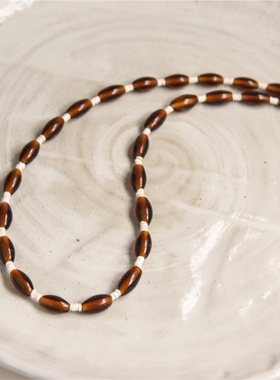 醉后凉风起，吹人舞袖回。美拉德咖色项链西亚老琉璃手链项链套装