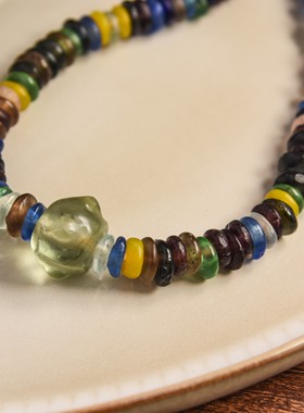 何须浅碧深红色，自是花中第一流。新中式国风项链孤品老琉璃彩色