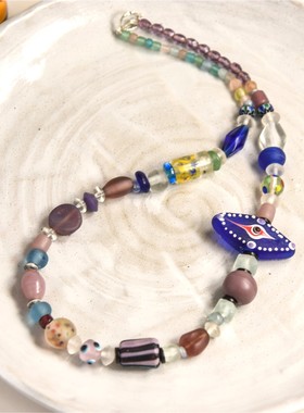 风鸣两岸叶，月照一孤舟。原创彩色琉璃紫色系项链女款2024新款