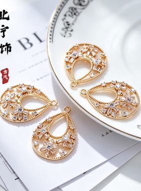 铜镀保色水滴微镶锆石吊坠16*22mm耳环耳饰手工diy辅料材料配件