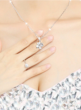 S925银项链女士日韩版时尚个性四叶草吊坠纯银吊坠饰首饰品批发