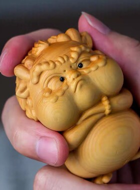 黄杨木雕刻随身盘玩手把件招财天禄貔貅把件女档桌面文玩摆件