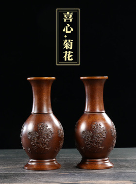 铜花瓶怀旧佛堂浮雕纯铜摆件居家