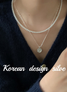 韩国ins博主同款银饰品 s925纯银玫瑰圆牌项链女设计感