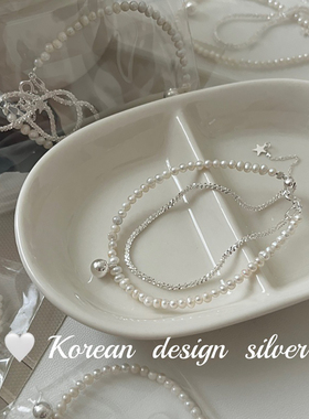 韩国小众精致高级感ins手饰品 S925纯银双层闪闪珠珠天然珍珠