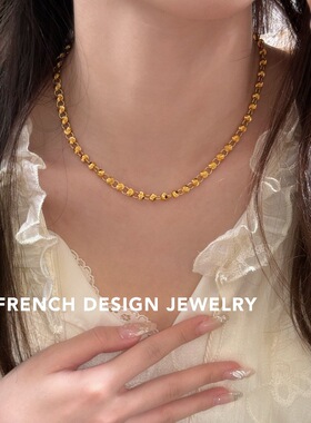 超美法式重工车花珠拼接项链S925纯银锁骨链女优雅礼服配饰品