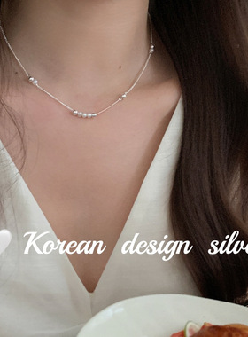 韩版ins风饰品 S925纯银简约珍珠圆珠项链小众设计高级感锁骨链女