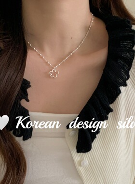 韩国东大门ins风设计饰品 S925纯银甜美镂空花花珠珠项链高级