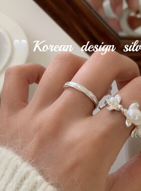 韩国东大门小众银饰 925纯银条纹肌理感素圈戒指高级感简约风叠戴