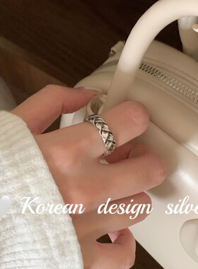 韩版东大门小众设计时尚指环 S925纯银复古做旧编织戒指高级感女