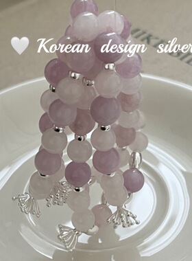 韩国ins风简约高级感清新 S925纯银紫云母粉水晶花蕊弹力绳手链女