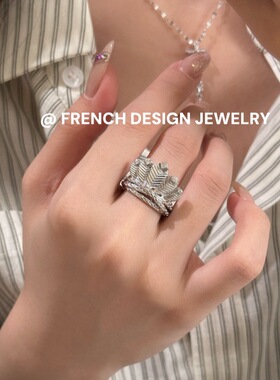 法式高级感复古手饰品 S925纯银 树叶肌理纹戒指精致轻奢华丽百搭