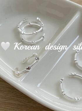 韩国东大门网红精致小巧饰品S925纯银爱心拼接竖条纹戒指叠戴百搭