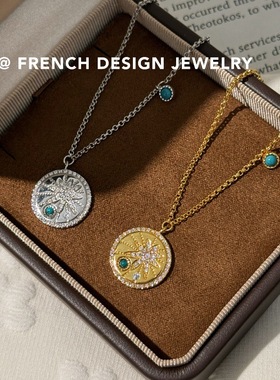 超美法式流星圆牌项链S925纯银小众锁骨链女优雅礼服配饰品精致