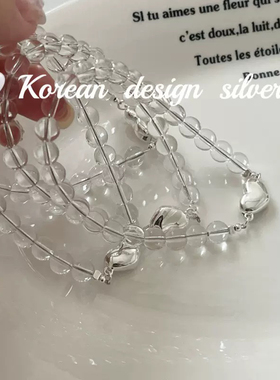 韩国东大门2024新款饰品 S925纯银白水晶爱心尾扣手链 小众高级感