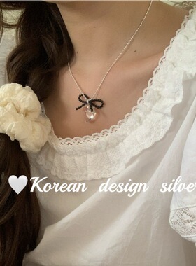 韩国东大门ins风级感锁骨链 S925纯银透明爱心亚克力蝴蝶结项链