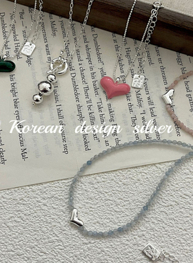 韩国东大门项链饰品 S925纯银圆珠爱心形项链 小众设计高级组合款