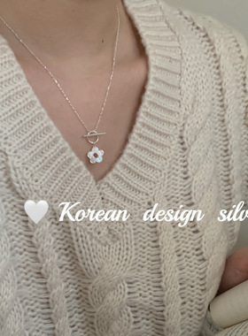 日韩ins风设计饰品 S925纯银项链梅花贝壳OT扣项链小众百搭高级感