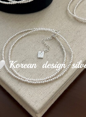 韩国博主同款叠戴清新气质银饰品 S925纯银mini珍珠项链2mm