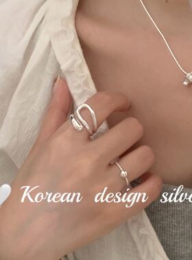 韩国简约小众设计感银饰 S925纯银镂空水滴开口戒指高级感清冷风